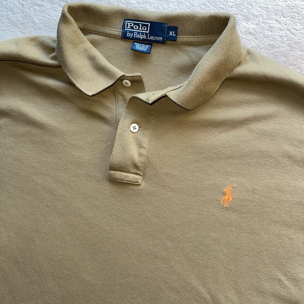 Polo Ralph Lauren khaki Tan Polo Solid Pique Short Sleeve Mens XL Orange Pony